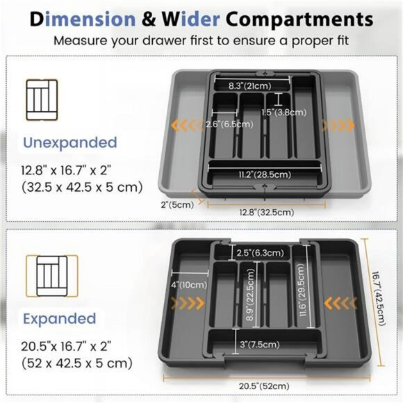 Expandable silverware drawer organizer large utensil flatware cutlery tray holde - Picture 2 of 8